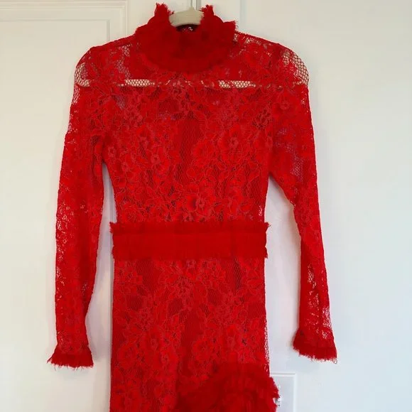 Alexis Dresses | Alexis Red Lace Long Sleeve Dress Xs | Color: Red | Size: Xs | Tymlissclasique's Closet